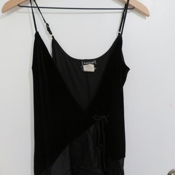 Bebe Womens Sz M Black Velvet and Satin Wrap Whimsigoth Dress Vintage 90's - Picture 3 of 7
